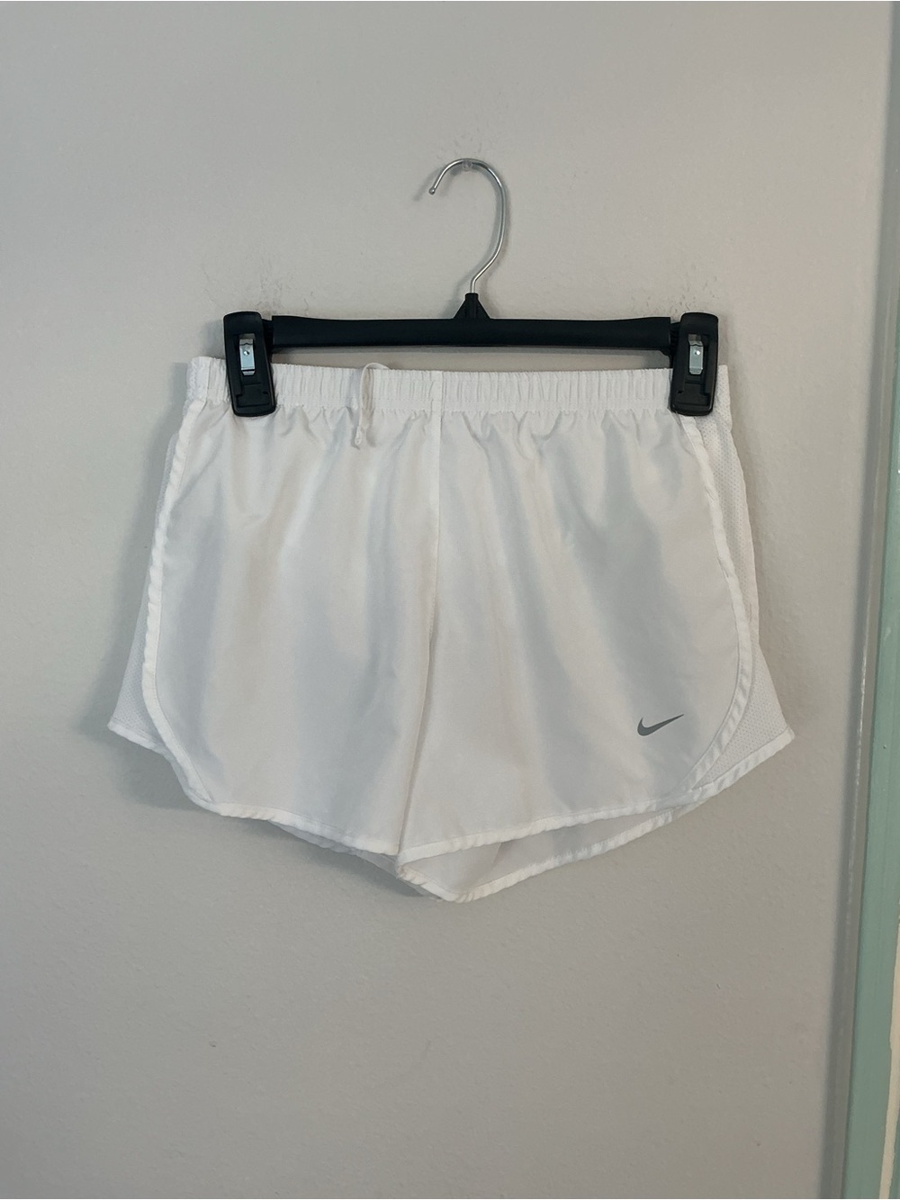 Nike White Girls' Athletic Shorts with Grey Swoosh r